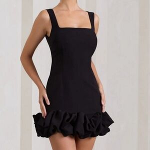 Lucy Black Strappy Mini Dress With Ruffle Trim